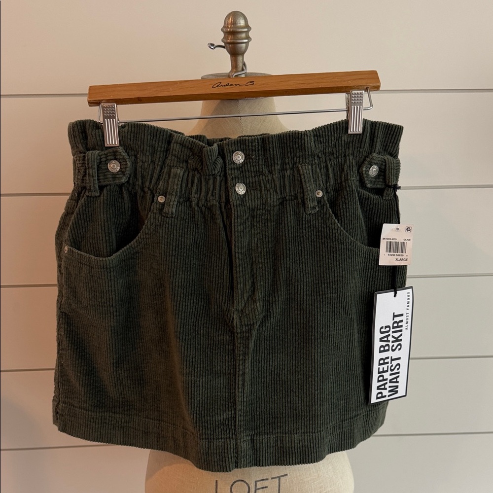 Almost Famous Olive Green Corduroy Mini Skirt